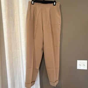 Embassy Row Petites Women's Camel Color Wool Cuffed Pants, Old Money, , Size 12P